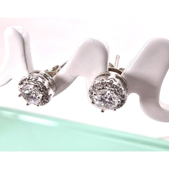 Sterling Silver Cubic Zirconia Halo Stud Earrings Perfect Elegant Gift LI629 - Picture 12 of 16